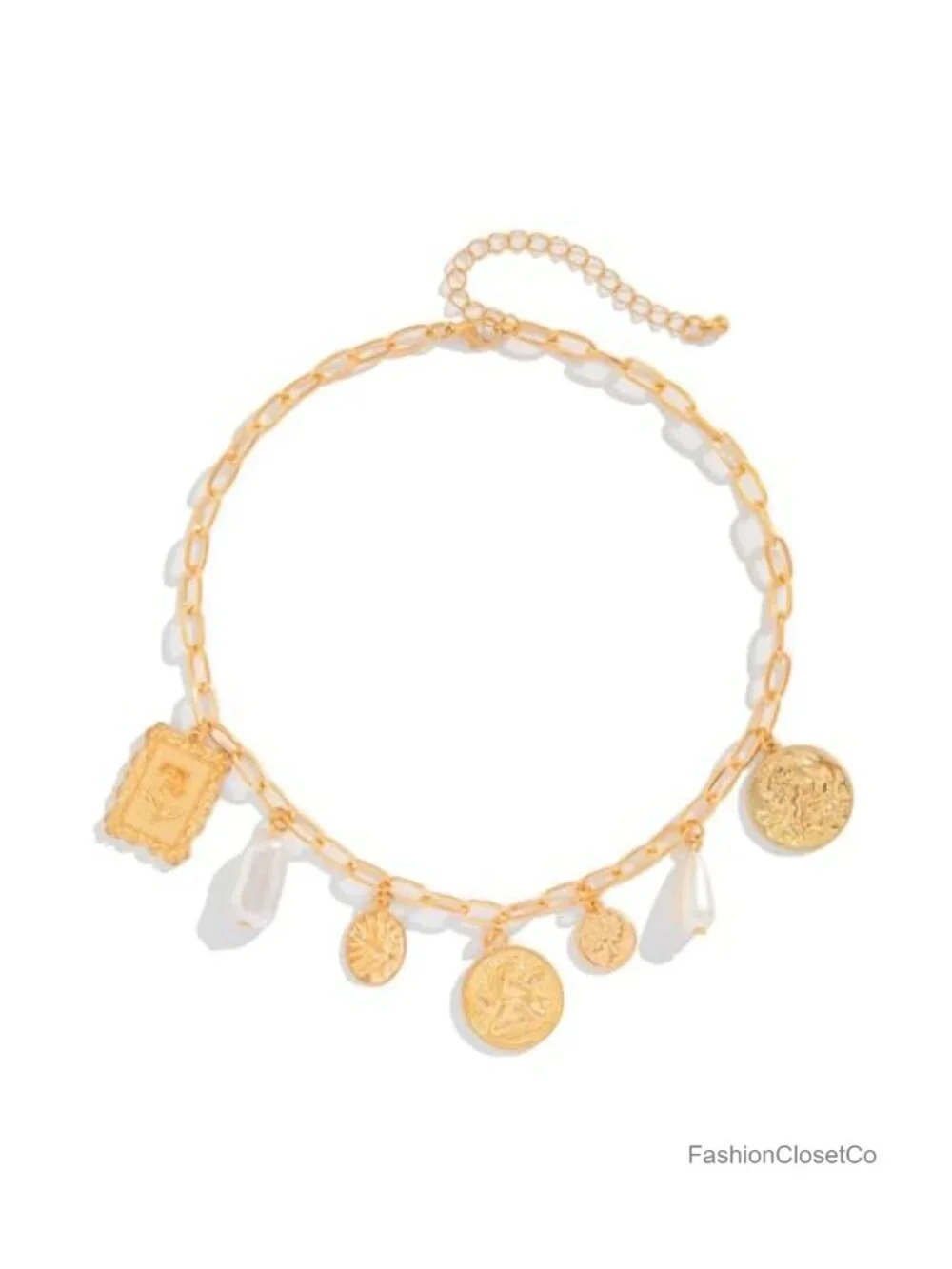 Gold-Plated Pearl Shell Choker Necklace with Lobster Claw Clasp